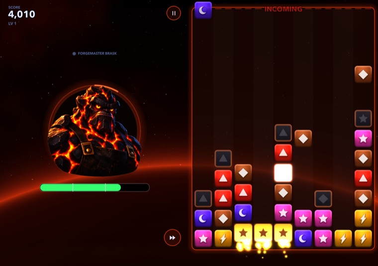 A boss fight against Forgemaster Brask on an open iPhone Duo