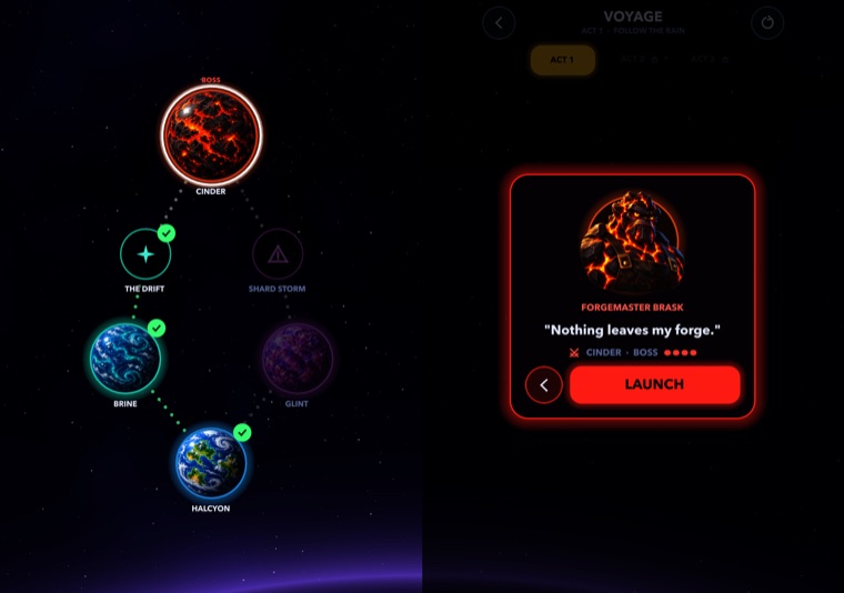 The Voyage star chart beside a boss briefing