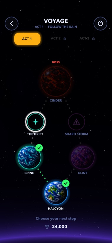 The Voyage star chart, with stops along a branching route